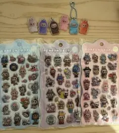 3枚セット　ラブブ　ボンボンドロップシール　キーホルダー付き