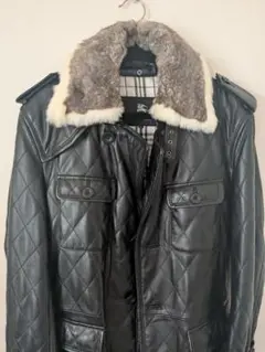 バーバリー ラムレザートレンチコート 黒 Mサイズ ラビットファー キルティング