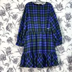 美品【msgm kids】フリル チェック ワンピース ブルー×グリーンのサムネイル