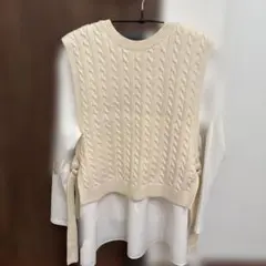 23区アイボリー ケーブルニットベスト 38サイズ
