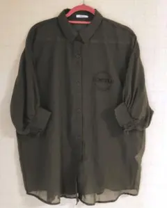 ニッセン レディース オーバーサイズロゴプリントシャツチュニック カーキ