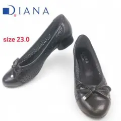 【Diana/ダイアナ】 美品 パンプス カットワーク リボン ローヒール