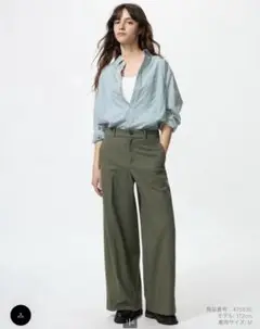 新品 ユニクロ　ワイドチノパンツ チノパン ワイドパンツ オリーブ カーキ S
