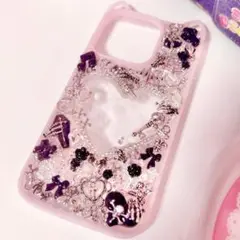 ♥ ハンドメイド シルバー 黒 デコ スマホケース 13pro 14pro ♥