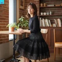 【新品未使用】 Comfortably 黒スカート レース＊プリーツ大人可愛い