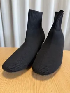 ブラックニットブーツ ブーティ 中ヒール