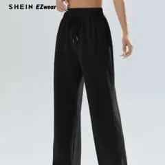 shein ブラック スウェットパンツ ドローストリング付き