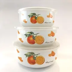 【新品】フジホーロー 昭和レトロ 保存容器 琺瑯ボウル 3個セット フルーツ柄