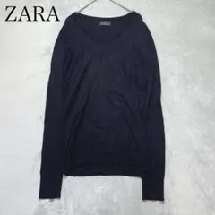 ZARA MAN ザラVネック ニット セーター S 黒 薄手 タイト シンプリ