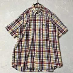 CROCODILE/半袖チェックシャツ/綿100%/総柄/メンズ/ロゴ/Mサイズ