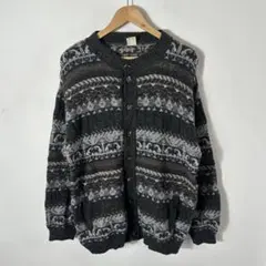 ニットカーディガン グレー 総柄 古着