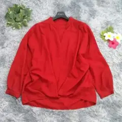 【INÉD】長袖シャツ (9) レッド Vネック トップス ブラウス M