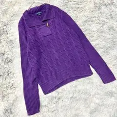 【CHAPS】ケーブルニット(L)コットンセーター　ショールカラー　フェミニン