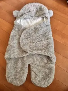 グレー フード付き ベビーおくるみ
