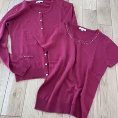 値下げピンクニット　カーディガン・半袖セット　2点