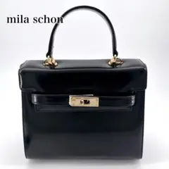 mila schon／ミラ・ショーン／円柱型／がま口／ハンドバッグ／ネイビー