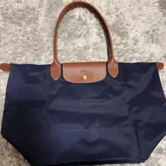 ロンシャン　ネイビー ナイロン トートバッグ（L）