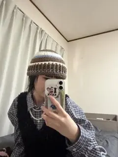 ニット帽 ブラウン アイボリー