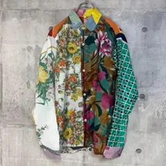 リメイク 切り替え 柄シャツ 花柄 チェック柄総柄 ヴィヴィットカラー
