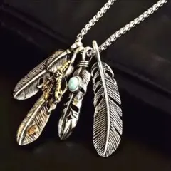 フェザーネックレス　ターコイズネックレスナバホ族ネックレス　イーグルネックレス