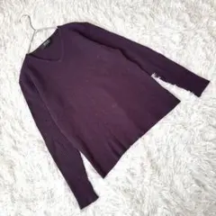 『コムサイズム』 (L) ウールブレンドリブニットトップス Vネック シンプル