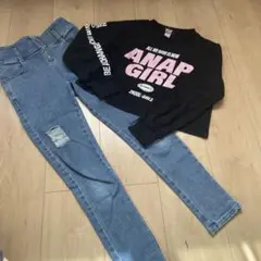 ANAP GIRL 長袖カットソーとデニムパンツセット 150サイズ