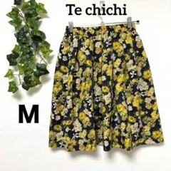 【テチチ Te chichi 】フラワー総柄プリントフレアスカートダークブルーＭ