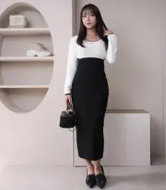 リップサービス lipserviceフェザーバイカラーリブロングワンピース