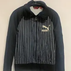 PUMA【L】ブラック×ホワイト ストライプ柄 トラックジャケット ラグランのサムネイル