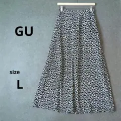 ジーユーGUフラワープリントフレアロングスカート　ブラック　花柄　Lサイズ