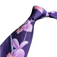 レオナール最高級シルクネクタイ　パープル　ボタニカルのサムネイル