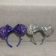 ディズニー　ミニー　カチューシャ　スパンコール　　シルバー　パープル　2個セット