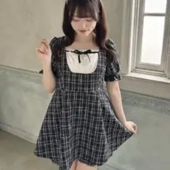 evelyn バストギャザーツイードロンパ ワンピース