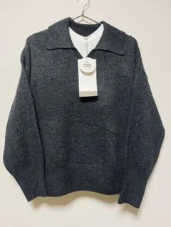 SEASON REASON 襟付きダークグレー長袖ニット