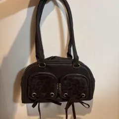 【美品】【匿名配送】ハンドバッグ レディース ブラウン リボンポケット付き