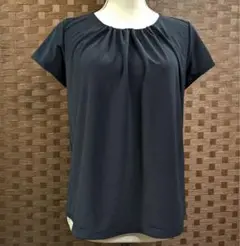 美品【MICHEL KLEIN】無地　半袖ブラウス　ダークネイビー系　38