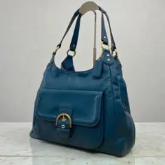 COACH ショルダーバッグ ブルー ベルトフラップ レザー ソーホー y2k 