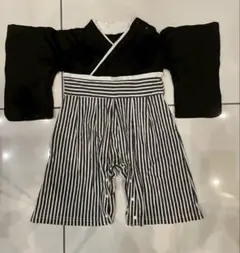 ベビー　ロンパース　男の子　袴　袖　80センチ　ブラック　こどもの日　お食い初め