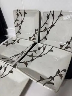 枝と葉模様の四角皿5枚セット 皿 角和皿　たち吉　陶器　食器