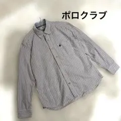 【ポロクラブ】ポロシャツ 長袖 チェック 刺繍 ロゴ L