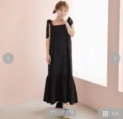 辻希美　アンジュシャルム　ブラック 肩リボンワンピース　黒　しまむら　Mのサムネイル