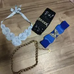 レトロファッション ベルト＆花チョーカー