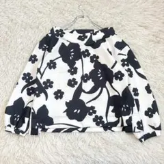 y8840ドゥクラッセ 長袖カットソー フラワープリント 濃紺 綺麗めカジュアル