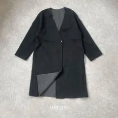 UNIQLO/ノーカラーコート/M/ダークグレー/綺麗め/シンプル/ポケット