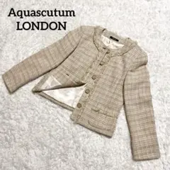 ✨定番✨Aquascutum LONDON ノーカラージャケット ラメ入り