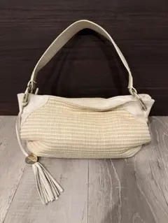 【希少】FURLA ストロー ワンハンドル バッグ ベージュ ホワイトのサムネイル