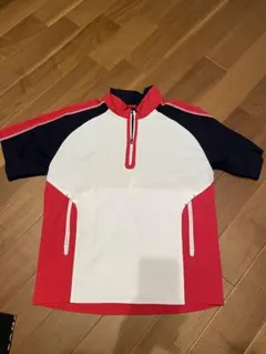 【レア美品】フットジョイ 半袖ハーフジップ モックネック赤×白×紺 サイズLのサムネイル