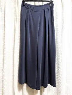 美品!!★soeur7 モダール混ラップ風タックワイドパンツ紺★SCOTCLUB