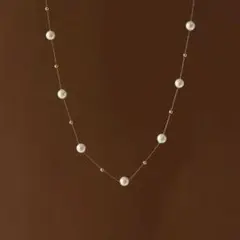 大人気 ネックレス パール ステーション サージカルステンレス 新品 ゴールド