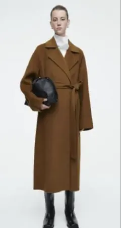 cos ベルト付き ダブルフェイス ウールコート ロングコート　ベージュ BELTED DOUBLE-FACED WOOL COAT ベルト付きダブルフェイスウールコート